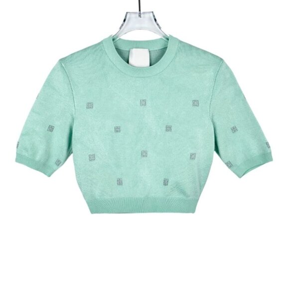 Givenchy Mint Green 4G Logo Short Sleeve Knit Sweater XS Round Neck Italy - Picture 1 of 7